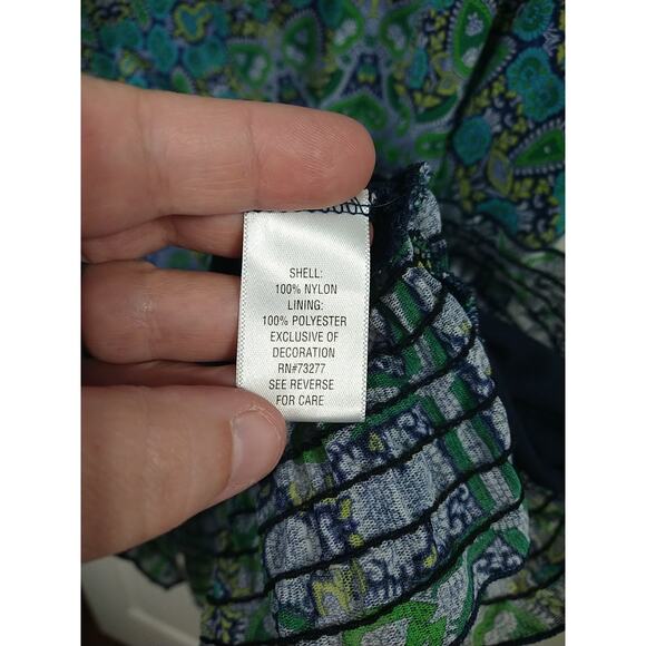 Croft&Barrow Woman L Blouse Blue Green Medallion Artsy Short Sleeve Pullover - Picture 8 of 10